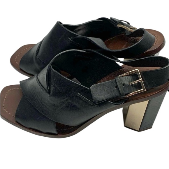 Tory Burch Bleeker Black Leather Slingback Heel Sandals - Picture 3 of 4